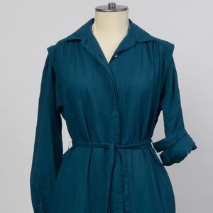 The Deep Teal Wool Button Down Midi Dress